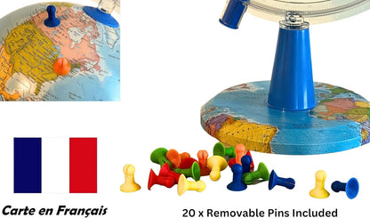 Topglobe TOPGLOBE Beleuchteter Globus 20 cm – französische Karte – moderne politische Globe – Dekoration für Bildung/Geographie/Büro
