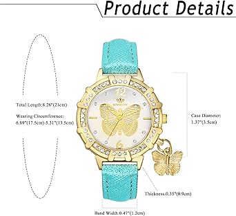 Avaner Damen Uhr Leder Armband Bohemian Schmetterling Butterfly Anhänger Glänzendes PU Leder Analoge Damenuhr Orange für Frauen
