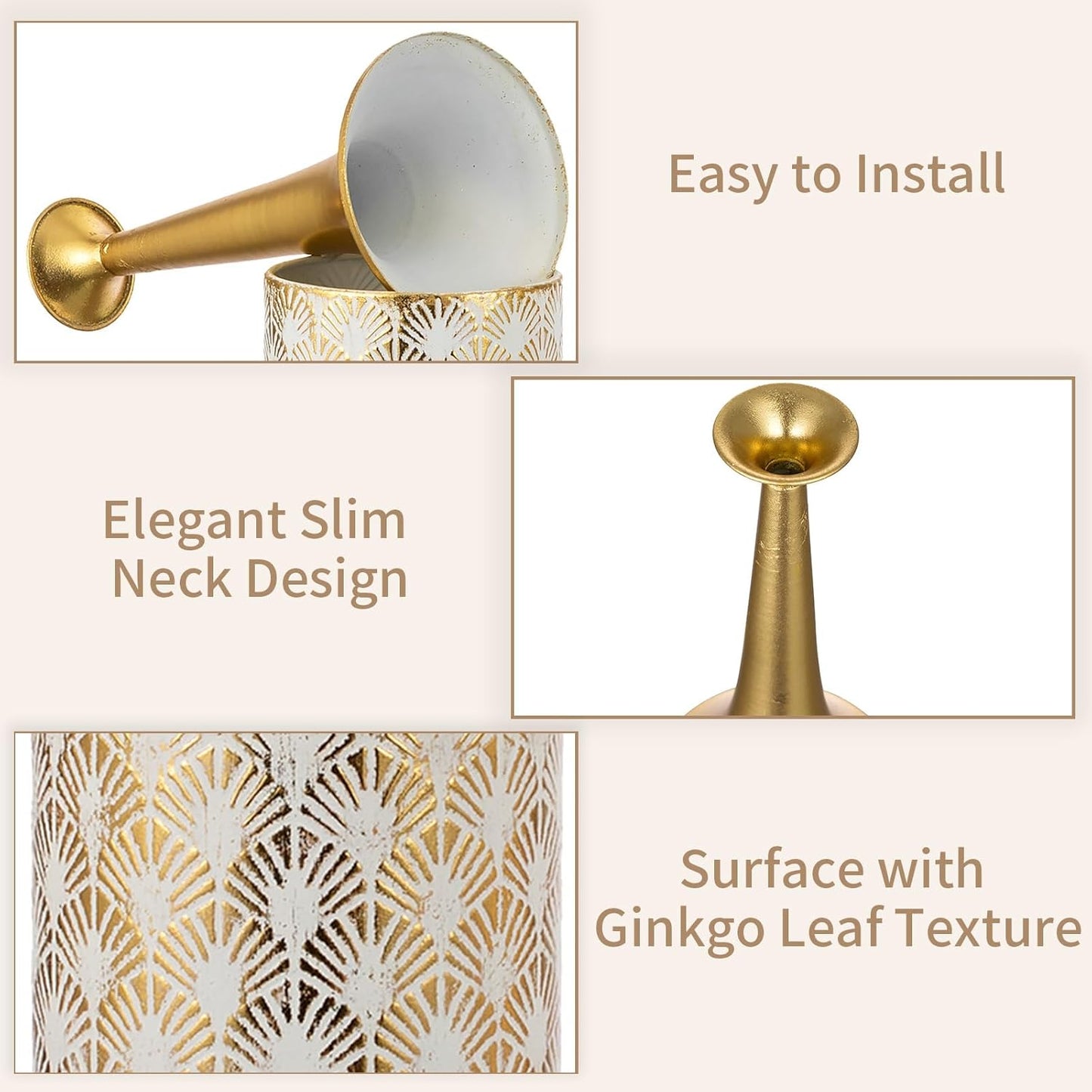 Sziqiqi Weiß Hoch Boden Vase Set - 66/60cm Extra Gross Bodenvase Große Vintage Blumenvase für Pampas Gras Federn Zweige Metall Schmale Hals Vasen für Wohnzimmer Schlafzimmer Tischdekoration