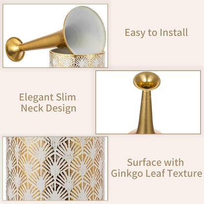 Sziqiqi Weiß Hoch Boden Vase Set - 66/60cm Extra Gross Bodenvase Große Vintage Blumenvase für Pampas Gras Federn Zweige Metall Schmale Hals Vasen für Wohnzimmer Schlafzimmer Tischdekoration