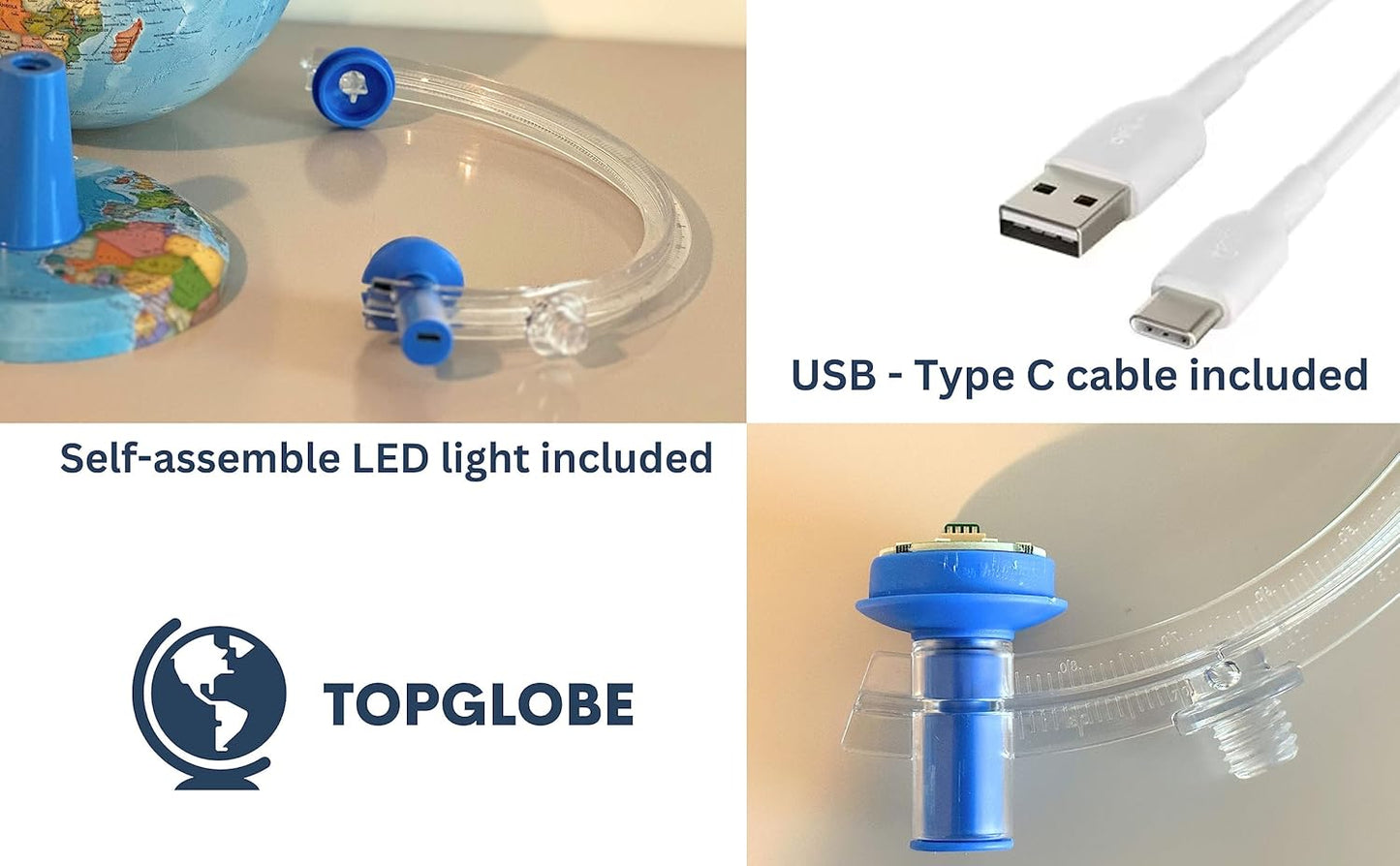 Topglobe TOPGLOBE Beleuchteter Globus 20 cm – französische Karte – moderne politische Globe – Dekoration für Bildung/Geographie/Büro
