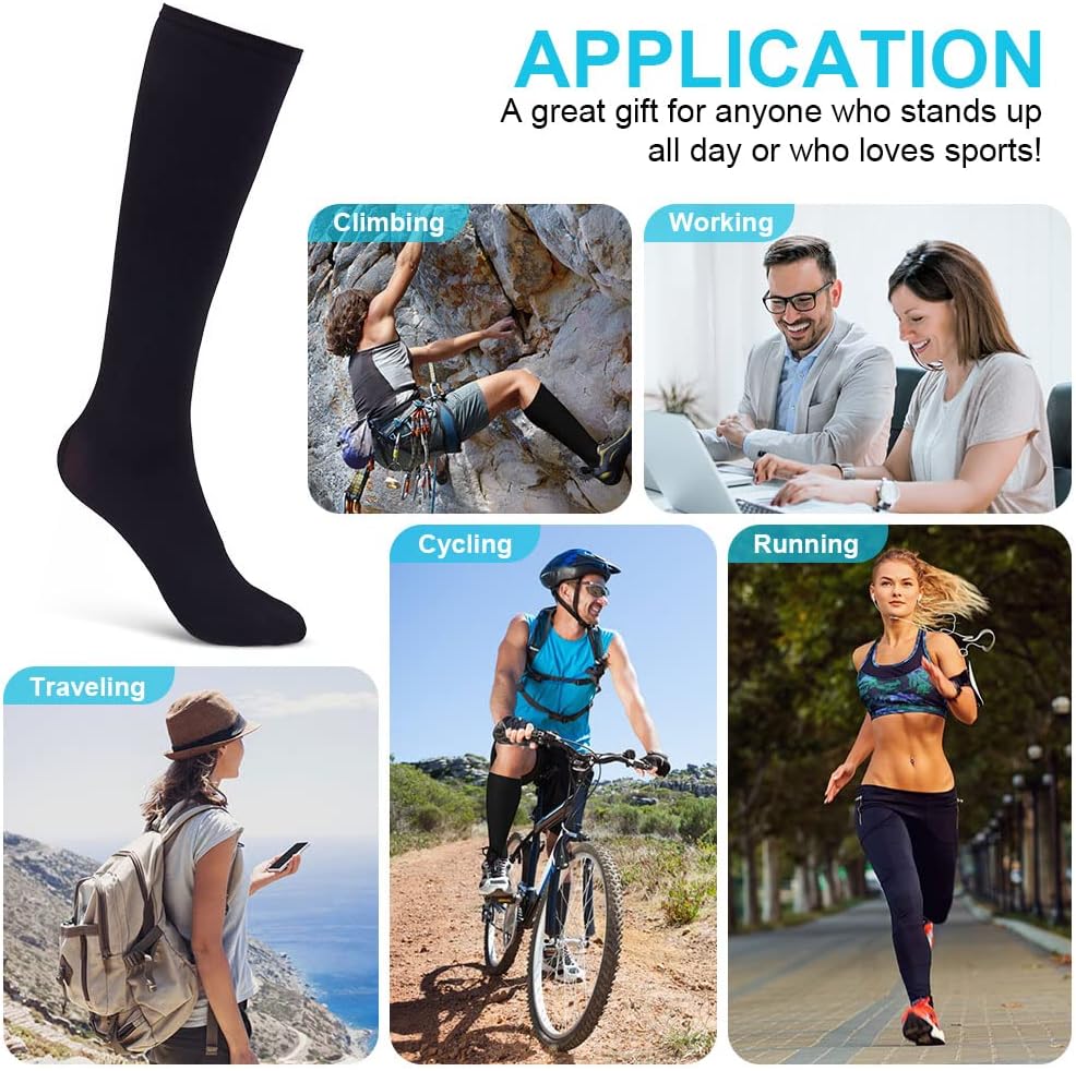 ACWOO Kompressionsstrümpfe für Damen Herren, 3 Paar Stützstrümpfe Medizinisch Kompressionssocken mit 15-20 Mmhg Schwarz Thrombosestrümpfe, Compression Socks für Laufen, Sport, Flug, Radsport