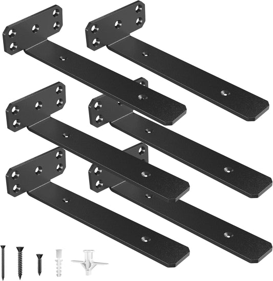 SKYSEN 25cm Regalhalterung 6 Stüke Schwebende T-Form, Robuste Metall-T-Halterungen Wandbehang als Regale, Unterstützung, Schwerlast Regalwinkel, Regalhalt Wandkonsole für Küche, Garage, Schwarz