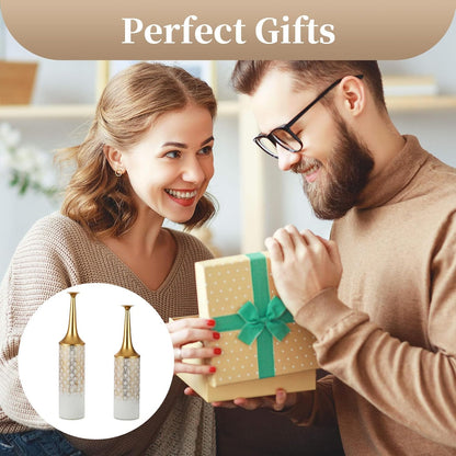 Sziqiqi Weiß Hoch Boden Vase Set - 66/60cm Extra Gross Bodenvase Große Vintage Blumenvase für Pampas Gras Federn Zweige Metall Schmale Hals Vasen für Wohnzimmer Schlafzimmer Tischdekoration