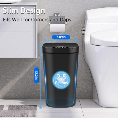 Kssvzz 2er Set Mülleimer Bad mit Sensor, 10L Automatischer Mülleimer mit Deckel, Elektrischer Mülleimer für Büro, Schlafzimmer, Küchen (Schwarz)