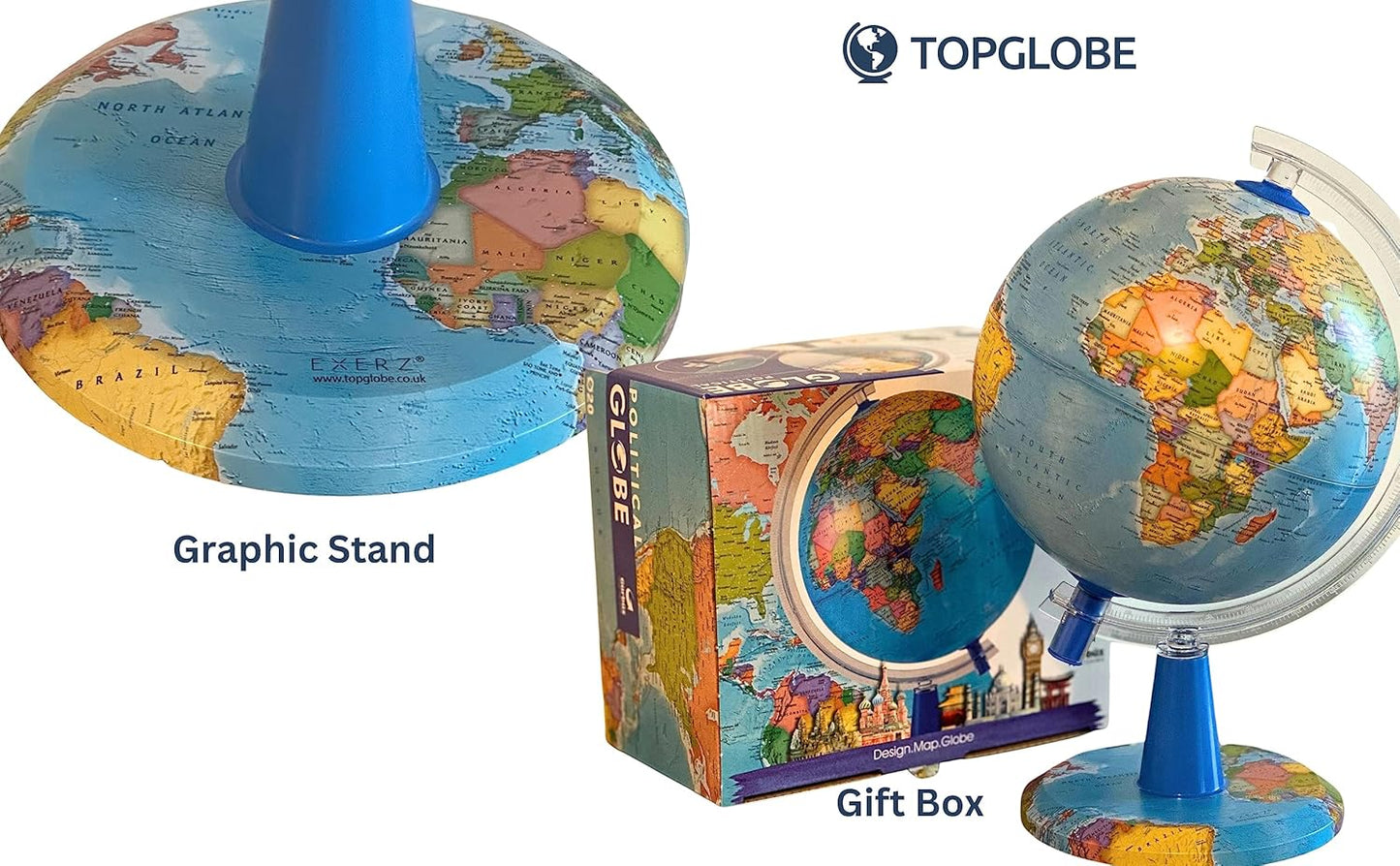 Topglobe TOPGLOBE Beleuchteter Globus 20 cm – französische Karte – moderne politische Globe – Dekoration für Bildung/Geographie/Büro