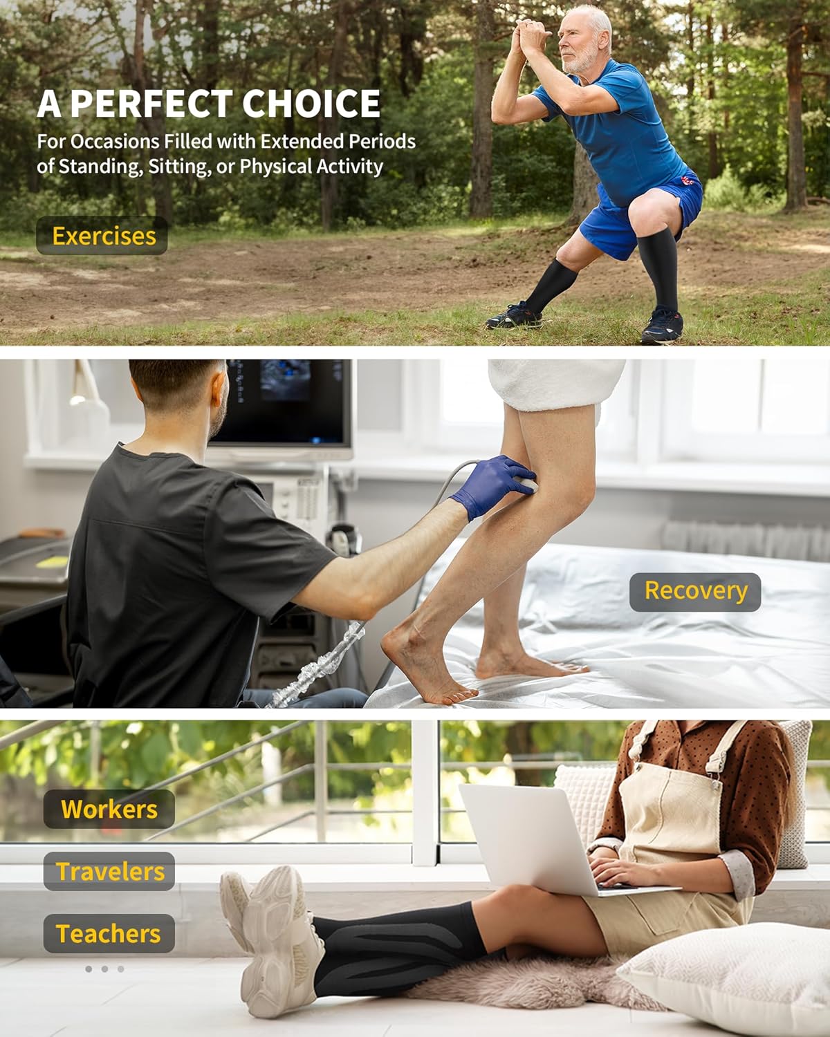 3 Paar Kompressionsstrümpfe Herren Damen, Stützstrümpfe, Compression Socks, Kompressionssocken, Thrombosestrümpfe für Erholung, Laufen, Reise, Flug, Shifahren, Alltag